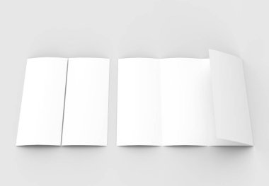 Dört katlanmış - 4-Fold - dikey broşür mock-up sof üzerinde izole