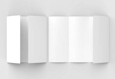 Dört katlanmış - 4-Fold - dikey broşür mock-up sof üzerinde izole