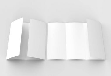 Dört katlanmış - 4-Fold - dikey broşür mock-up sof üzerinde izole
