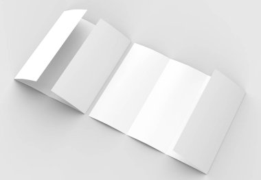 Dört katlanmış - 4-Fold - dikey broşür mock-up sof üzerinde izole