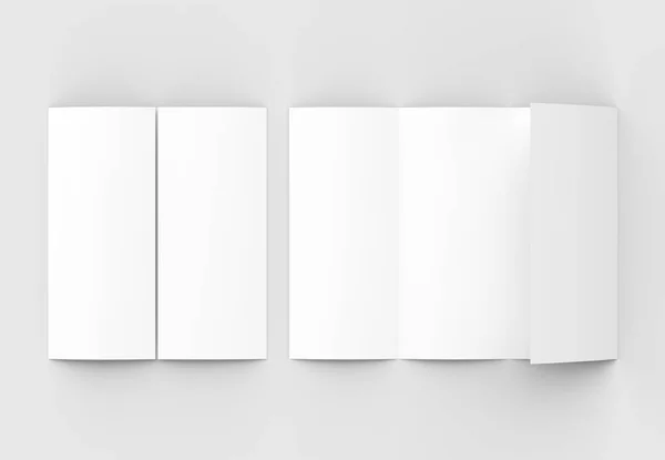 Τέσσερις διπλωμένο - 4-πλάσια - κάθετη φυλλάδιο mock-up απομονώνονται σε sof — Φωτογραφία Αρχείου