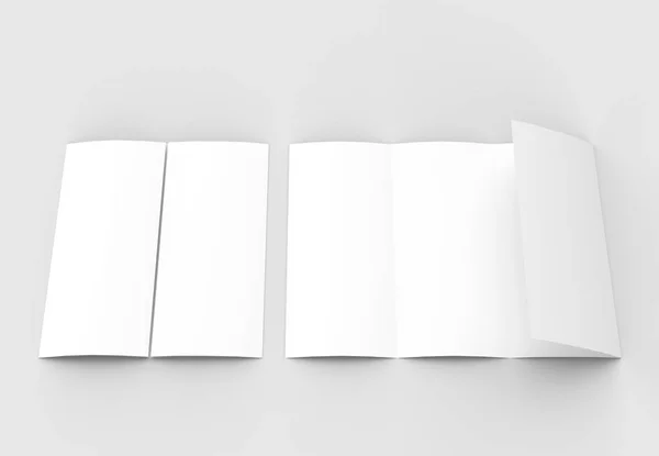 Czterech składany - 4-krotnie - makiety pionowe Broszura na białym tle na sof — Zdjęcie stockowe