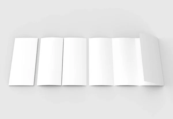 Four folded - 4-Fold - vertical brochure mock-up isolated on sof — Stock Photo, Image