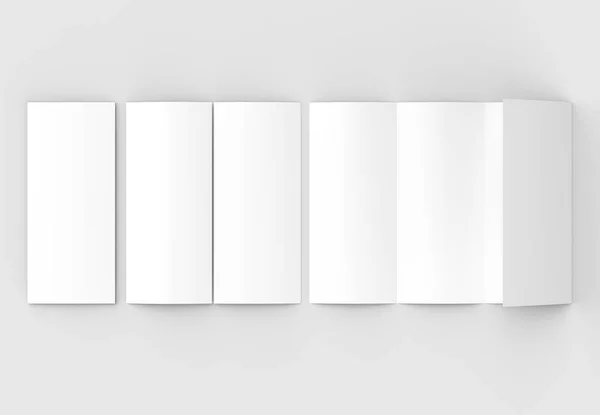 Cuatro pliegues - 4 pliegues - folleto vertical maqueta aislado en sof —  Fotos de Stock