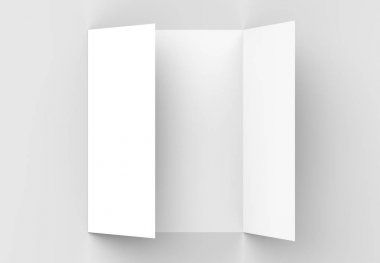 Kişilik Kapısı katlayın dikey broşür sahte yumuşak gri izole