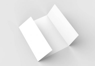 Kişilik Kapısı katlayın dikey broşür sahte yumuşak gri izole