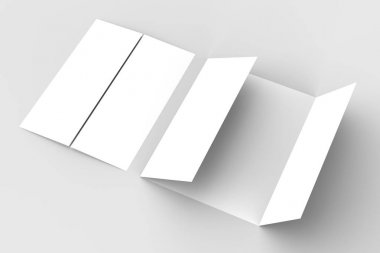 Kişilik Kapısı katlayın dikey broşür sahte yumuşak gri izole