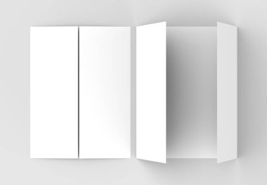 Kişilik Kapısı katlayın dikey broşür sahte yumuşak gri izole