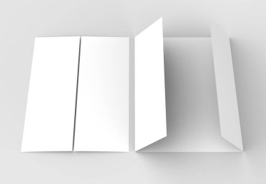 Kişilik Kapısı katlayın dikey broşür sahte yumuşak gri izole