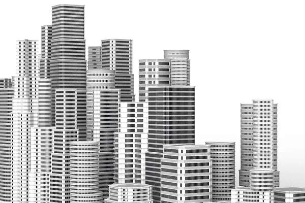 Ουρανοξύστες που απομονώνονται σε λευκό φόντο. 3D απεικονίζουν. — Φωτογραφία Αρχείου