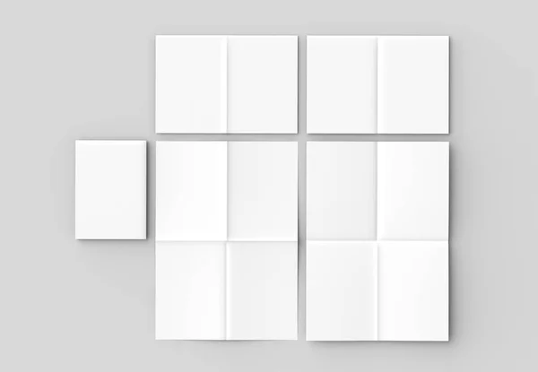 8页传单-法国折叠直角垂直小册子模拟 — 图库照片