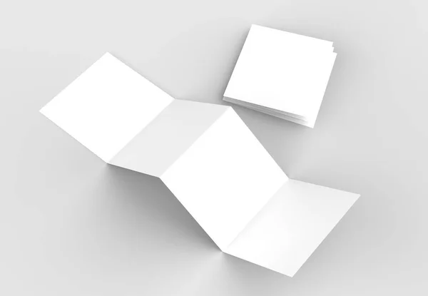 8 ページ リーフレット、4 パネル アコーディオン折り正方形パンフレットを模擬 — ストック写真