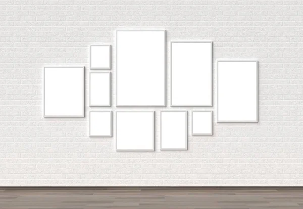 Üres keret mintája vállalkozások a fehér téglafal. 3D-s bemutató. — Stock Fotó