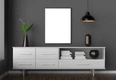 Hipster iç arka plan çerçevesinde alay. 3D gösteren.