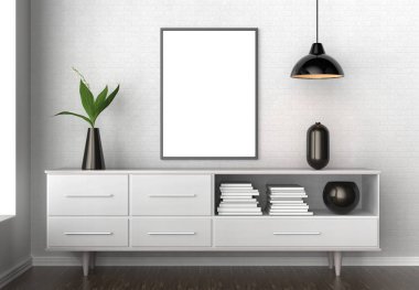 Hipster iç arka plan çerçevesinde alay. 3D gösteren.