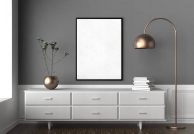 Hipster iç arka plan çerçevesinde alay. 3D gösteren.