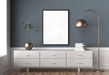 Hipster iç arka plan çerçevesinde alay. 3D gösteren.