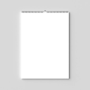 Boş spiral ciltleme duvar takvimi kuru duvara alay etmek yukarıya. 3D illus