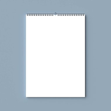 Boş spiral ciltleme duvar takvimi kuru duvara alay etmek yukarıya. 3D illus