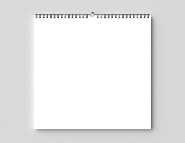 Boş spiral ciltleme duvar takvimi kuru duvara alay etmek yukarıya. 3D illus