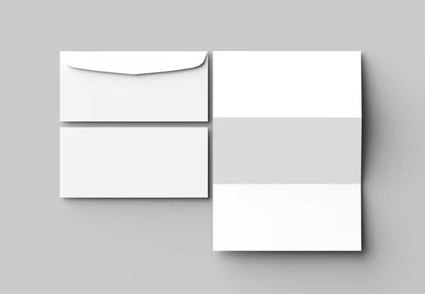 Umschlag und Brief stehen isoliert auf einem weichen grauen Hintergrund. 3d — Stockfoto