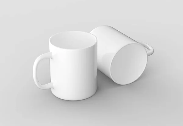 Mugg mock upp isolerade på grå bakgrund. 3D illustrera. — Stockfoto