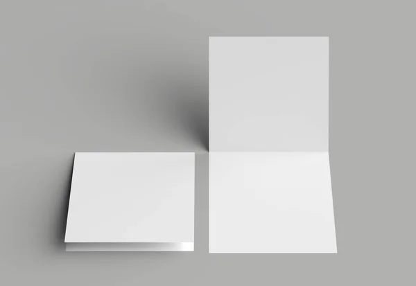 Bi-Falten quadratischen Broschüre oder Einladung Attrappe isoliert auf grauen b — Stockfoto