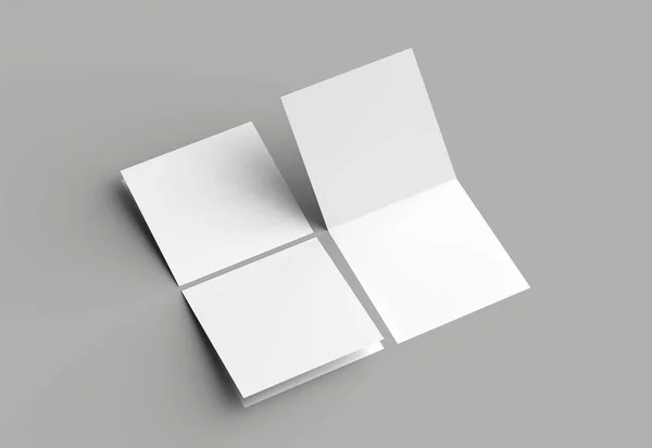 Bi fold square brochure or invitation mock up isolated on gray b — Stock Photo, Image