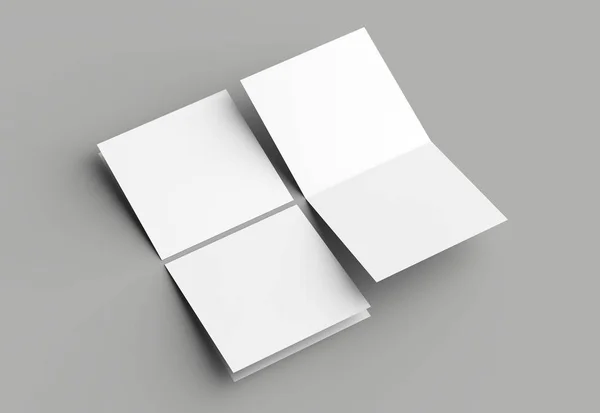 Folleto cuadrado del pliegue de Bi o maqueta de la invitación para arriba aislado en gris b — Foto de Stock
