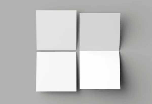 Bi fold square brochure or invitation mock up isolated on gray b — Stock Photo, Image