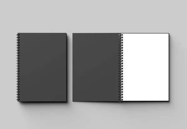 スパイラル バインダー ノート ソフトに分離された黒い表紙のモックアップ — ストック写真