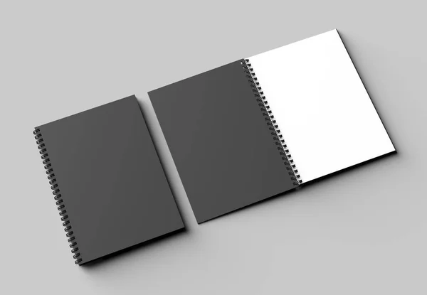 Notebook aglutinante espiral simular com capa preta isolada em macio — Fotografia de Stock