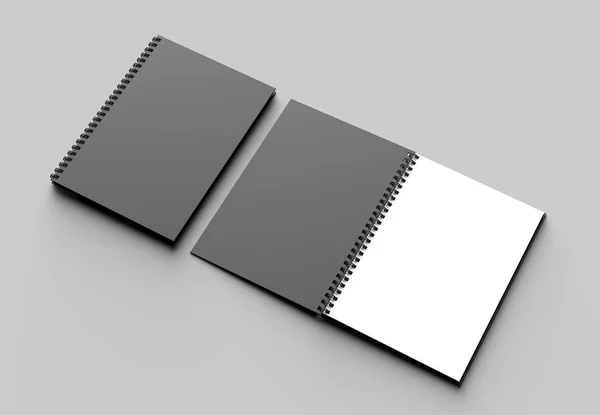 Notebook aglutinante espiral simular com capa preta isolada em macio — Fotografia de Stock