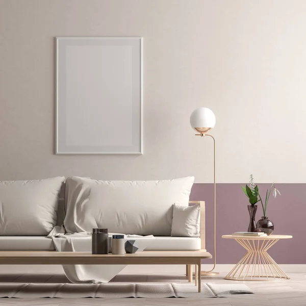 Mock up poster frame in Scandinavische stijl interieur — Stockfoto