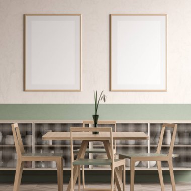 Yemek odasında poster çerçevesi yap. Minimalist yemek odası