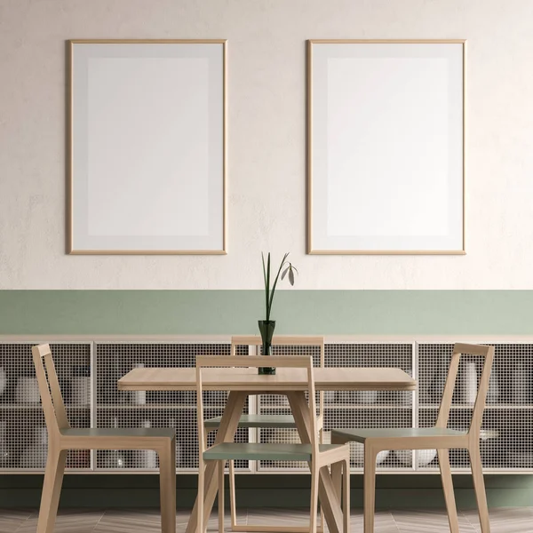 Yemek odasında poster çerçevesi yap. Minimalist yemek odası — Stok fotoğraf