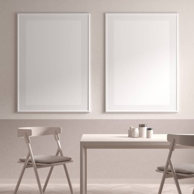 İskandinav tarzı yemek odasında poster çerçevesi kadar Mock