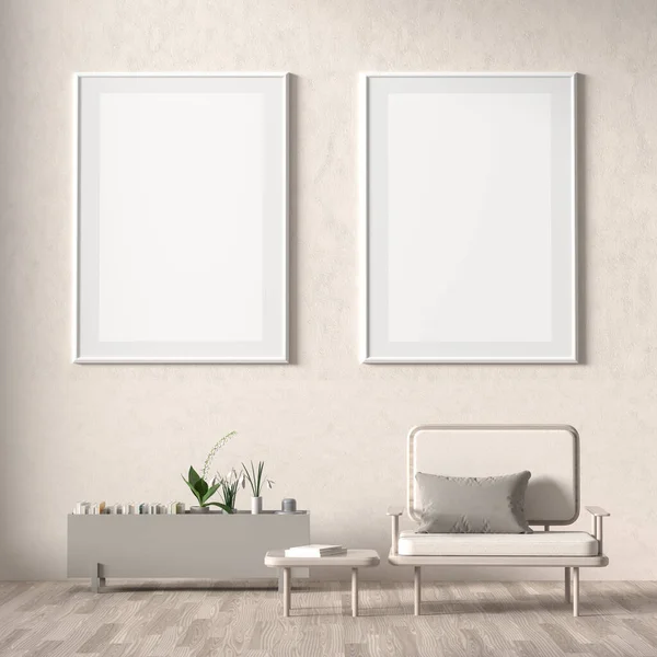 Mock up poster frame in Scandinavian style interior — Stock Photo, Image