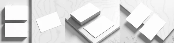 名刺モックアップは白い大理石の背景に隔離されています 白い背景に3種類の名刺モックアップ 3Dイラスト — ストック写真