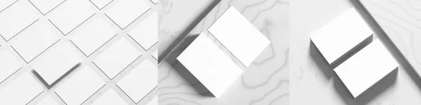 名刺モックアップは白い大理石の背景に隔離されています 白い背景に3種類の名刺モックアップ 3Dイラスト — ストック写真
