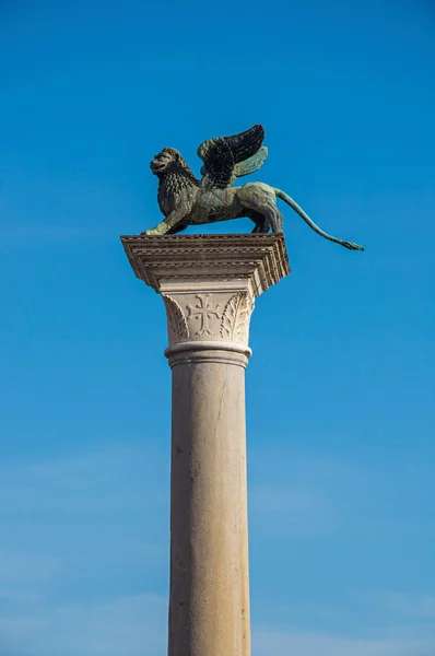 Close-up of column with the winged lion, symbol of Venice Stock Image