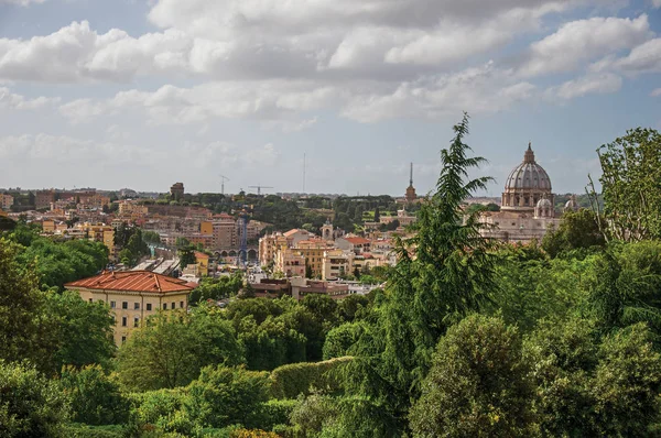 Resumen de árboles, cúpulas de catedrales, monumentos y techos en Roma —  Fotos de Stock