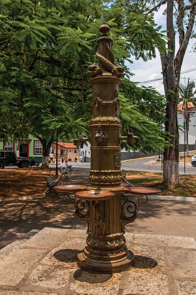 Vue de la fontaine décorée de dauphins en carré à Bananal — Photo