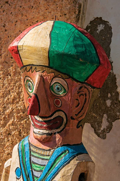 Close-up of colorful wooden puppet reminding a clown in Paraty — Stock Photo, Image