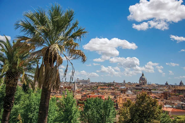 Overview of cathedrals domes, monuments and roofs of buildings on a sunny day in Rome — Stock Photo, Image
