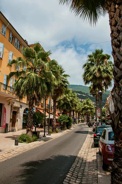 Rue avec maisons et palmiers à Grasse . — Photo