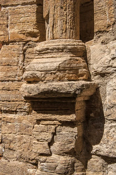 Close-up of old stone column base in Chteaudouble. Stock Photo