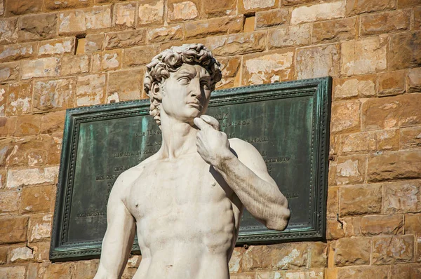 Primo Piano Della Statua Davide Davanti Palazzo Vecchio Tramonto Nella — Foto Stock