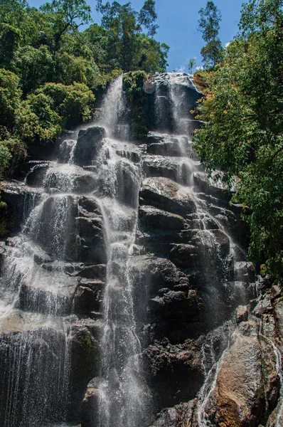 瀑布在森林在 Itatiaia 海拔高度 动物多样性 步道和瀑布闻名的视图 巴西里约热内卢州 西南部 — 图库照片