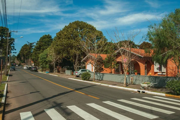 Tuinhuizen en bomen op straat van Gramado — Stockfoto